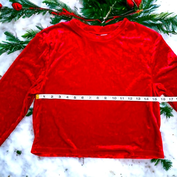 H & M Divided Cropped Crushed Red Velvet Long Sleeve Mock Neck Shirt | Size Lg - Picture 4 of 7